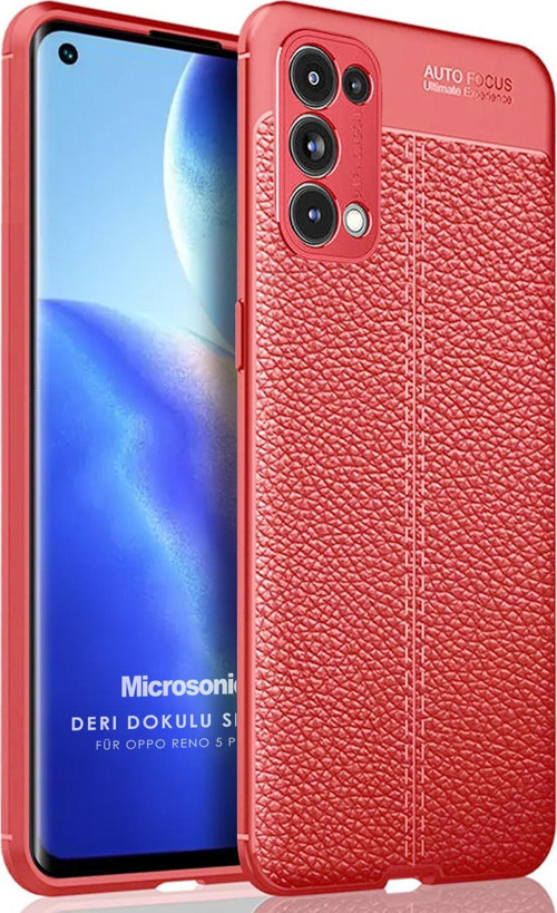 Oppo Reno 5 Pro 5G Kılıf Deri Dokulu Silikon Kırmızı
