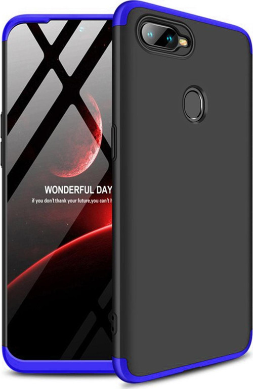 Oppo F9 / F9 Pro Kılıf Double Dip 360 Protective Siyah Mavi