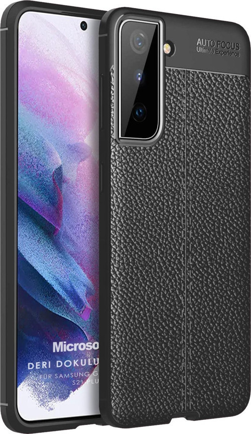 Samsung Galaxy S21 Kılıf Deri Dokulu Silikon Siyah