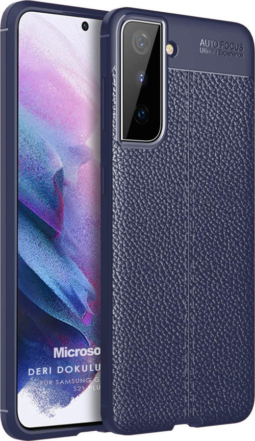 Samsung Galaxy S21 Kılıf Deri Dokulu Silikon Lacivert