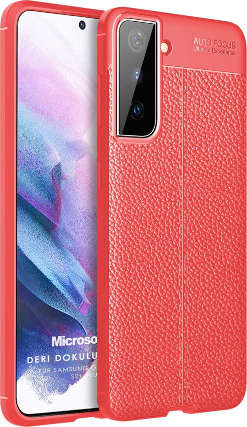 Samsung Galaxy S21 Kılıf Deri Dokulu Silikon Kırmızı
