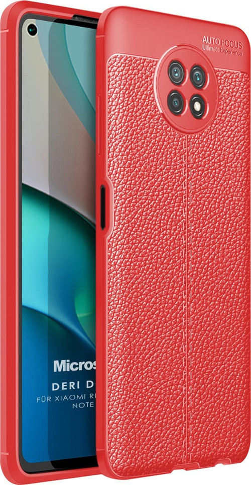 Xiaomi Redmi Note 9 5G Kılıf Deri Dokulu Silikon Kırmızı