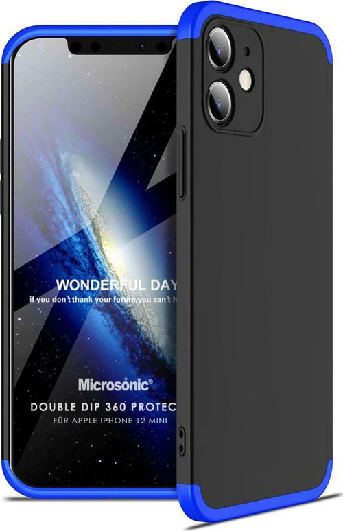 Apple iPhone 12 Mini Kılıf Double Dip 360 Protective Siyah Mavi