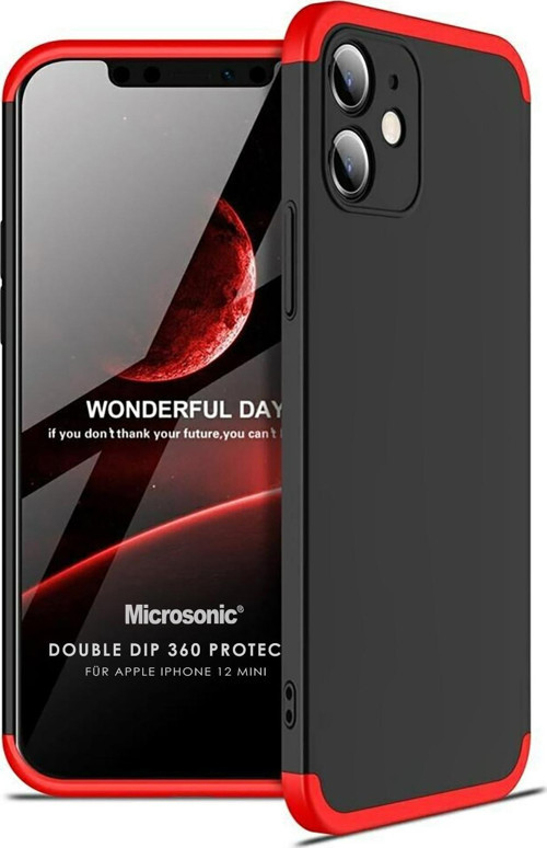 Apple iPhone 12 Mini Kılıf Double Dip 360 Protective Siyah Kırmızı
