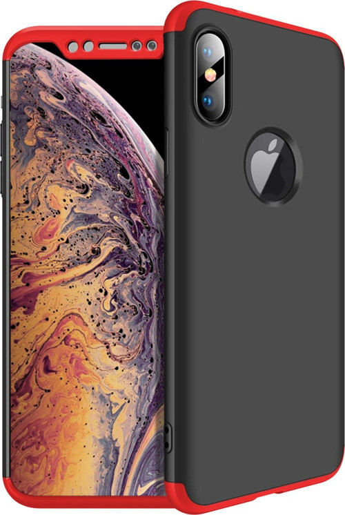 Apple iPhone XS Max (6.5'') Kılıf Double Dip 360 Protective Siyah Kırmızı