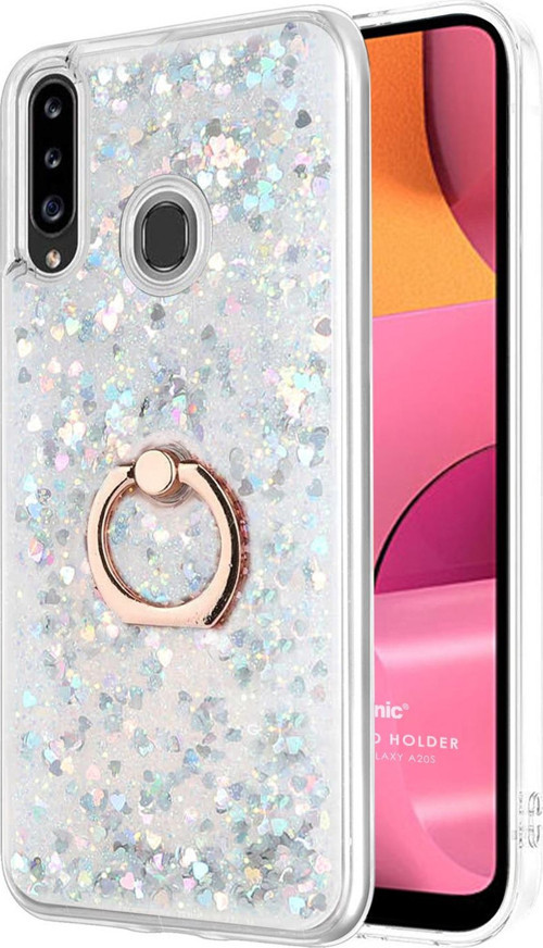 Samsung Galaxy A20s Kılıf Glitter Liquid Holder Gümüş