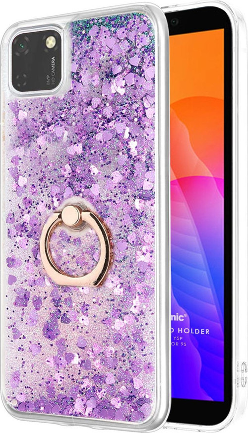 Huawei Y5P Kılıf Glitter Liquid Holder Mor