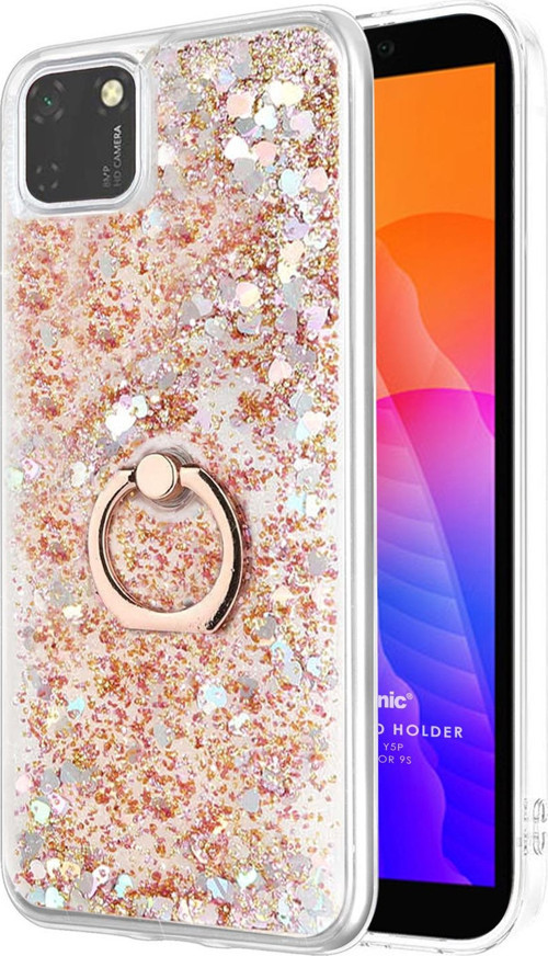 Huawei Y5P Kılıf Glitter Liquid Holder Gold