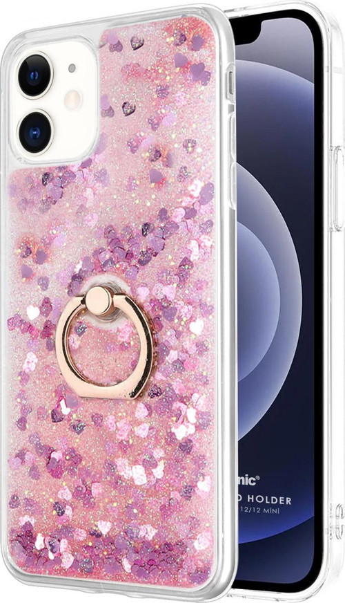 Apple iPhone 12 Mini Kılıf Glitter Liquid Holder Pembe