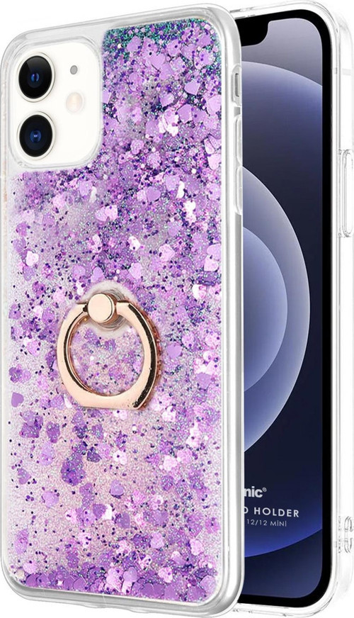 Apple iPhone 12 Mini Kılıf Glitter Liquid Holder Mor