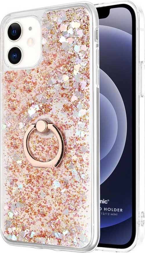 Apple iPhone 12 Mini Kılıf Glitter Liquid Holder Gold