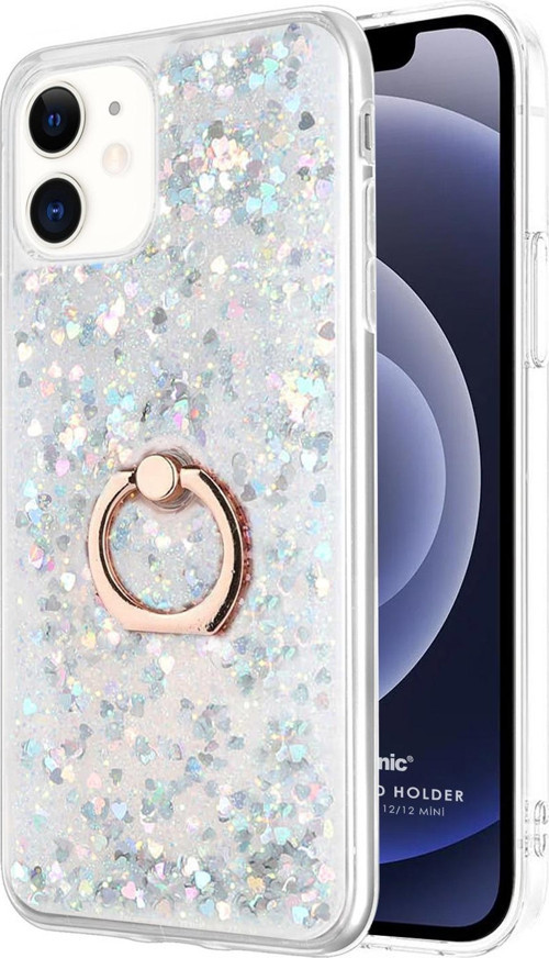 Apple iPhone 12 Mini Kılıf Glitter Liquid Holder Gümüş