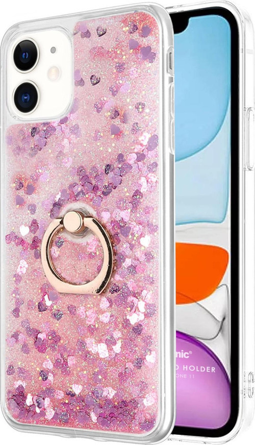Apple iPhone 11 Kılıf Glitter Liquid Holder Pembe