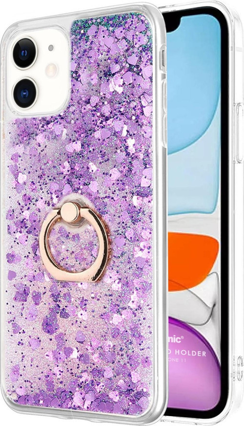 Apple iPhone 11 Kılıf Glitter Liquid Holder Mor