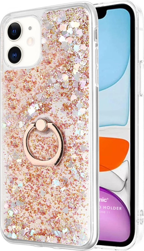 Apple iPhone 11 Kılıf Glitter Liquid Holder Gold