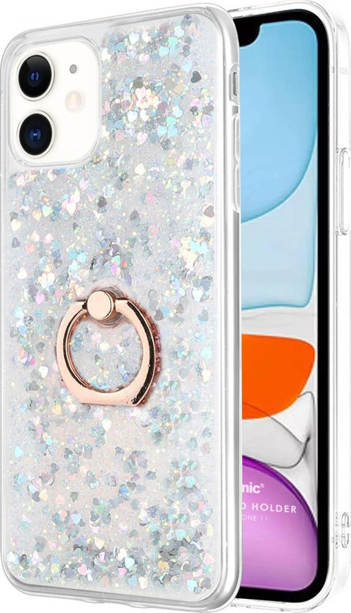 Apple iPhone 11 Kılıf Glitter Liquid Holder Gümüş