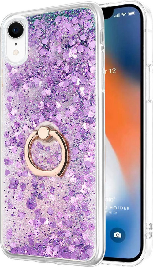 Apple iPhone XR Kılıf Glitter Liquid Holder Mor