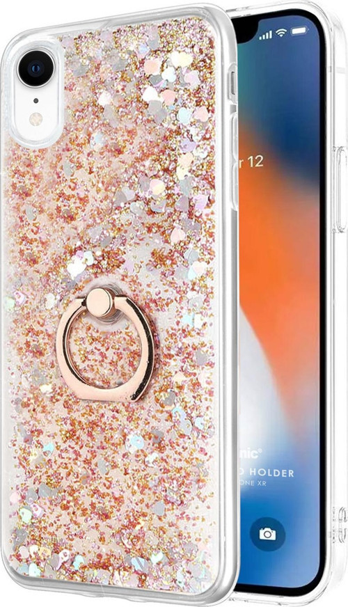 Apple iPhone XR Kılıf Glitter Liquid Holder Gold