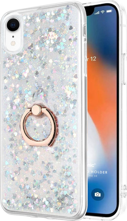 Apple iPhone XR Kılıf Glitter Liquid Holder Gümüş