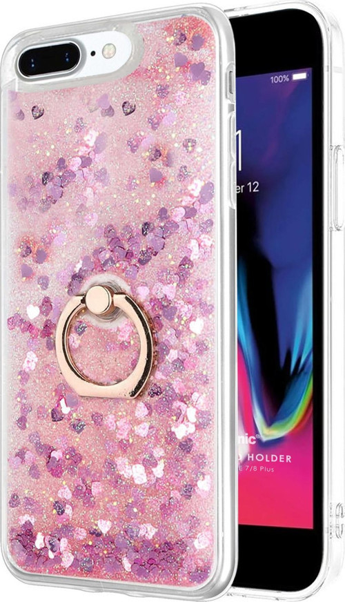 Apple iPhone 7 Plus Kılıf Glitter Liquid Holder Pembe