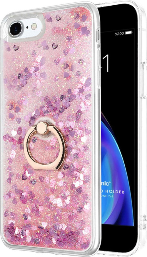 Apple iPhone 8 Kılıf Glitter Liquid Holder Pembe