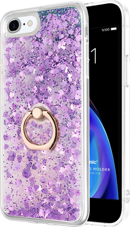 Apple iPhone 8 Kılıf Glitter Liquid Holder Mor