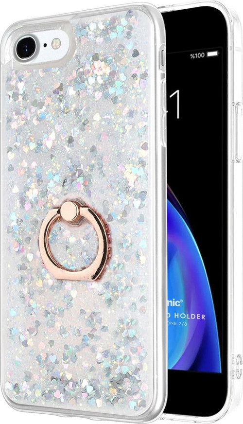 Apple iPhone 8 Kılıf Glitter Liquid Holder Gümüş