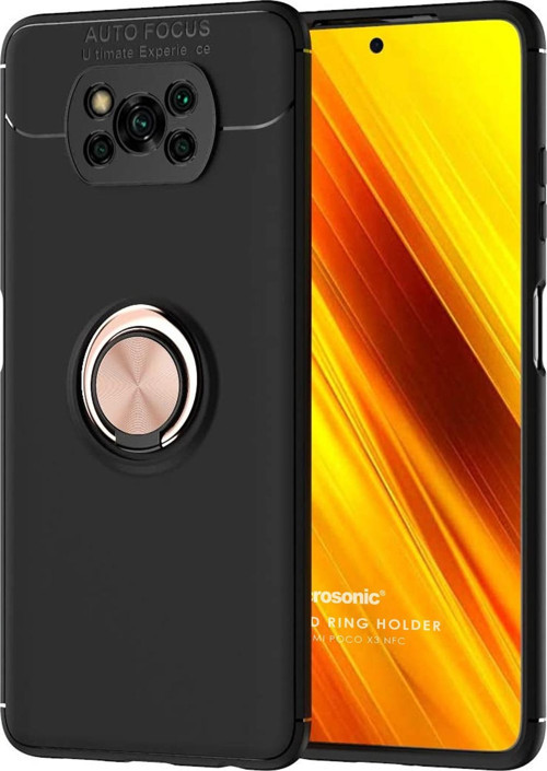 Xiaomi Poco X3 NFC Kılıf Kickstand Ring Holder Siyah Rose