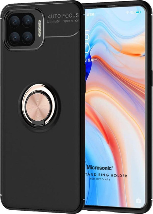 Oppo A73 Kılıf Kickstand Ring Holder Siyah Rose