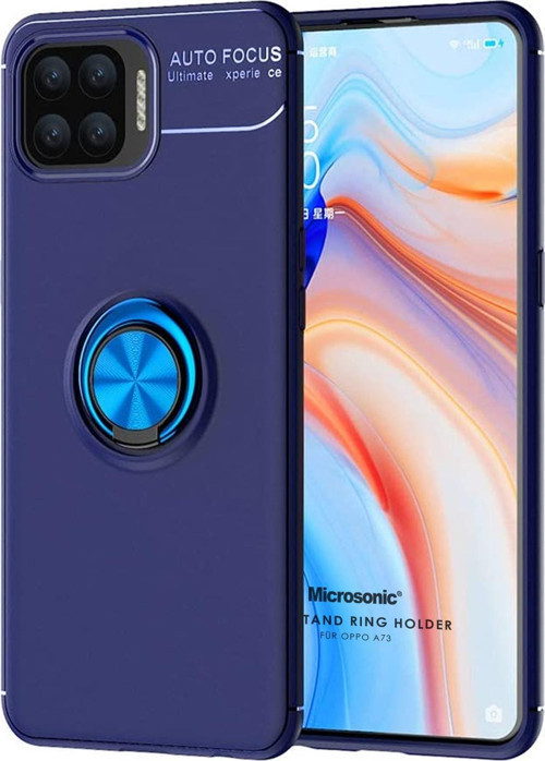 Oppo A73 Kılıf Kickstand Ring Holder Lacivert