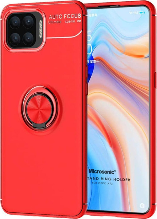 Oppo A73 Kılıf Kickstand Ring Holder Kırmızı