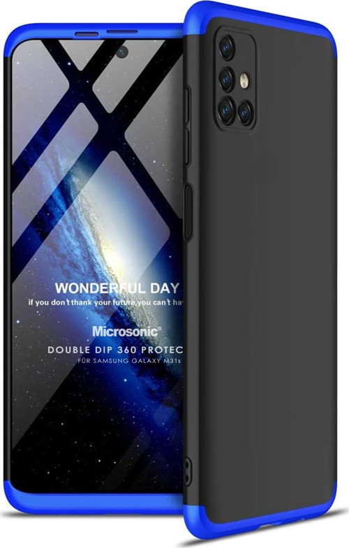 Samsung Galaxy M31s Kılıf Double Dip 360 Protective Siyah Mavi