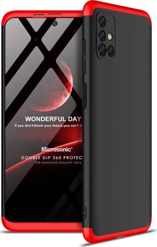 Samsung Galaxy M31s Kılıf Double Dip 360 Protective Siyah Kırmızı