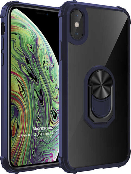 Apple iPhone X Kılıf Grande Clear Ring Holder Lacivert