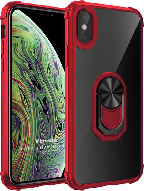Apple iPhone X Kılıf Grande Clear Ring Holder Kırmızı