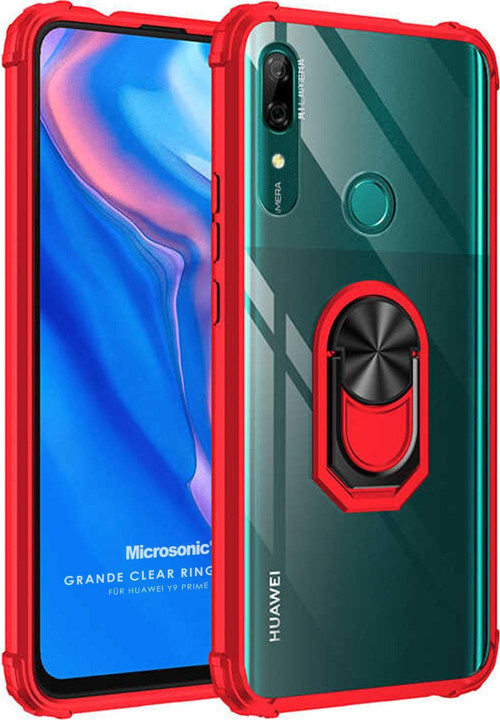 Huawei P Smart Z Kılıf Grande Clear Ring Holder Kırmızı