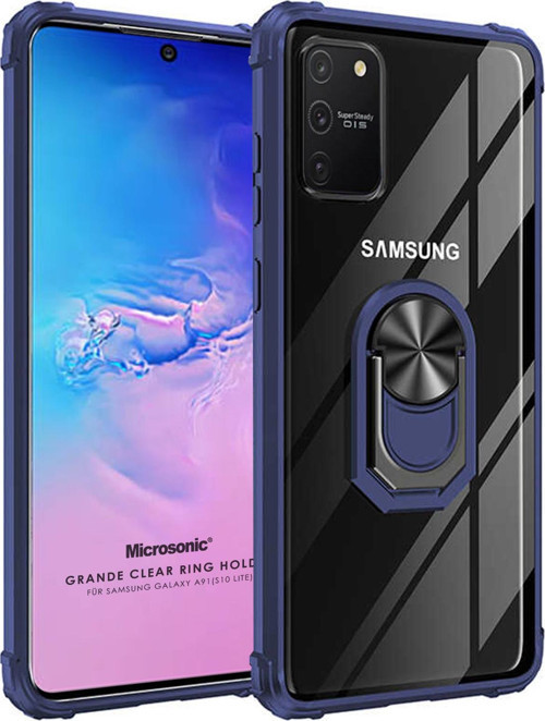Samsung Galaxy A91 Kılıf Grande Clear Ring Holder Lacivert