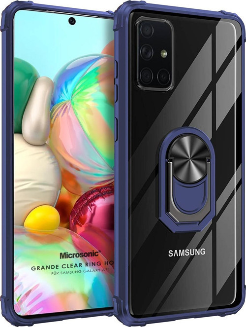 Samsung Galaxy A71 Kılıf Grande Clear Ring Holder Lacivert