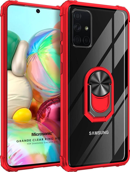 Samsung Galaxy A71 Kılıf Grande Clear Ring Holder Kırmızı