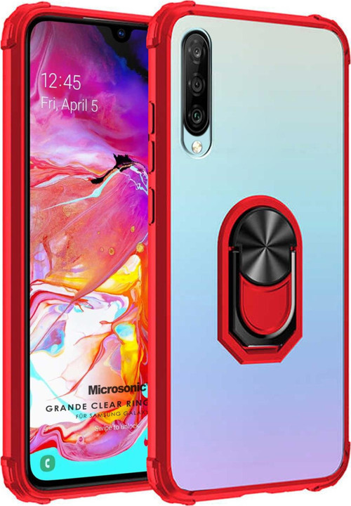 Samsung Galaxy A70 Kılıf Grande Clear Ring Holder Kırmızı