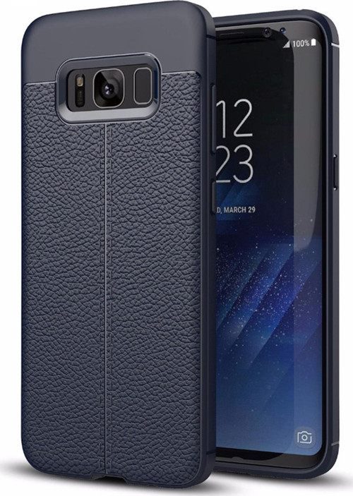 Samsung Galaxy S8 Plus Kılıf Deri Dokulu Silikon Lacivert