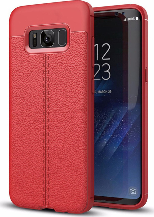 Samsung Galaxy S8 Plus Kılıf Deri Dokulu Silikon Kırmızı