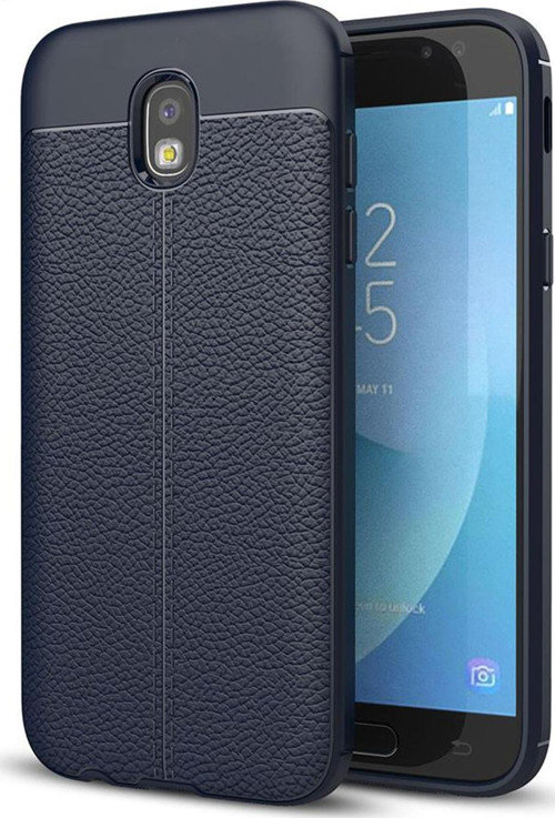 Samsung Galaxy J7 Pro Kılıf Deri Dokulu Silikon Lacivert