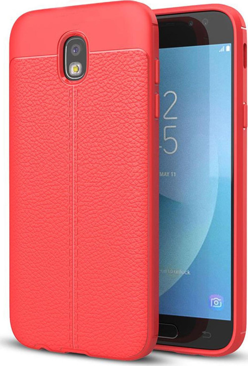 Samsung Galaxy J7 Pro Kılıf Deri Dokulu Silikon Kırmızı
