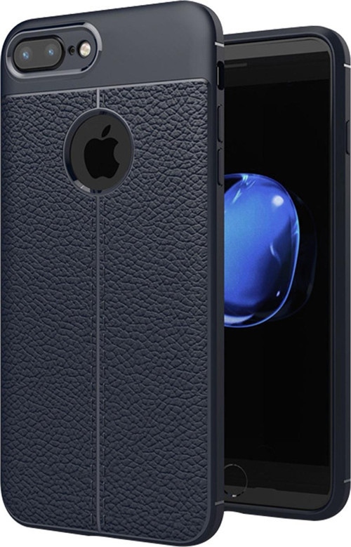 Apple iPhone 7 Plus Kılıf Deri Dokulu Silikon Lacivert