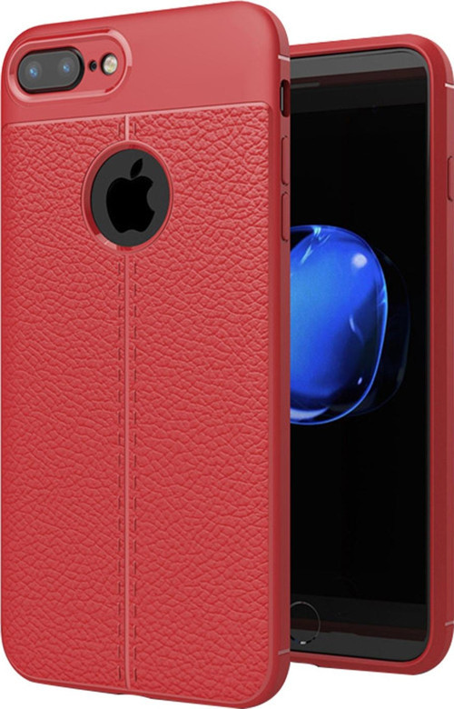 Apple iPhone 7 Plus Kılıf Deri Dokulu Silikon Kırmızı
