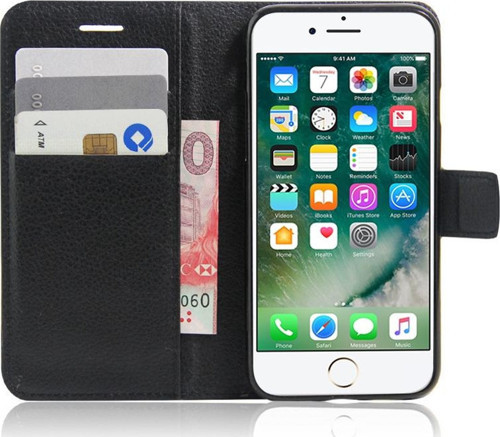 Cüzdanlı Deri iPhone 7 Kılıf Siyah