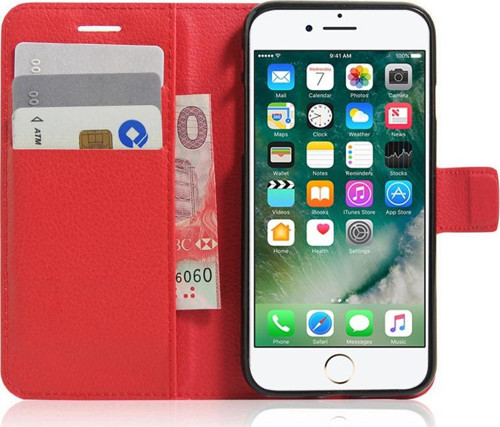 Cüzdanlı Deri iPhone 7 Kılıf Kırmızı