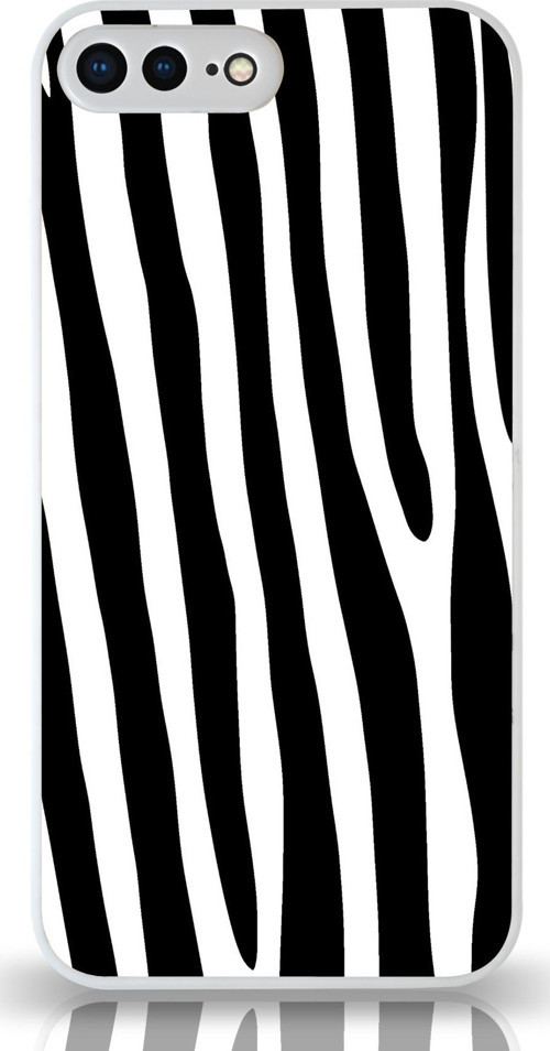 Apple iPhone 7 Plus Kamera Korumalı Zebra Desenli Cam Kapak Beyaz