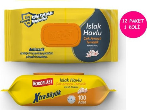 Çok Amaçlı Islak Havlu Ferah Koku 100lü Kapaklı 12 Paket 1 Koli